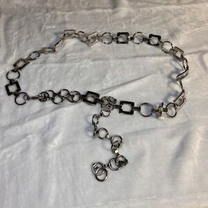 Metal Link Chain Belt Silver Approx 35 Inch‎ Boho Claw Clip Adjustable Geometric
